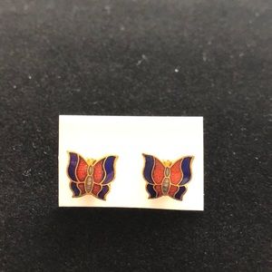 Gold tone enamel butterfly earrings
